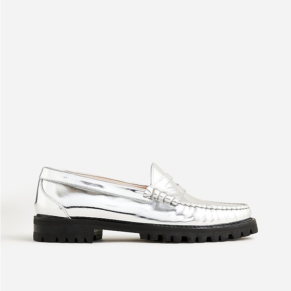 J Crew Winona lug-sole penny loafers in metallic leather BT894 - Picture 3 of 5
